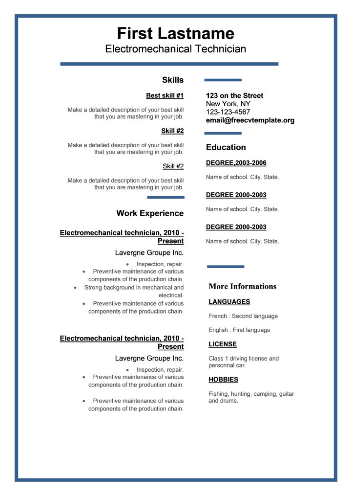 wps template free download writer presentation resume for mechanical technician